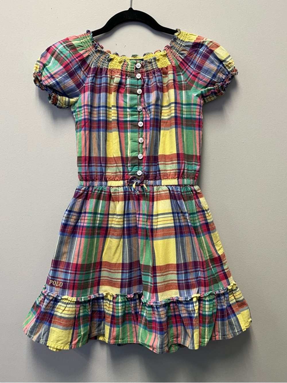 Polo Ralph Lauren Tiered Madras Multi Color Plaid Dress—Size Girls 8